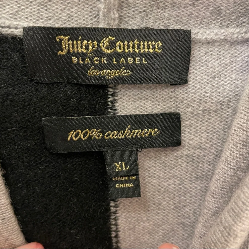 RARE Vintage Y2K Juicy Couture Gray & Black Cashmere Hoodie Zip Up, XL, FLAW - Picture 3 of 12
